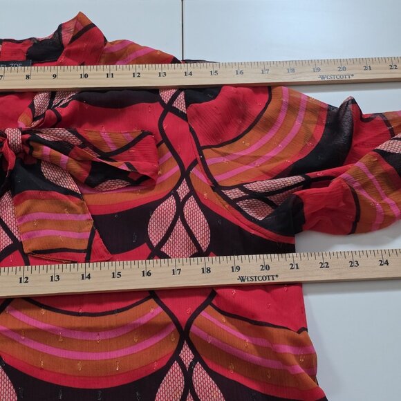Rachel Zoe Top Womens M Multicolor Hearts Artsy Pullover Tie Neck Blouse LS Boho - Picture 5 of 16